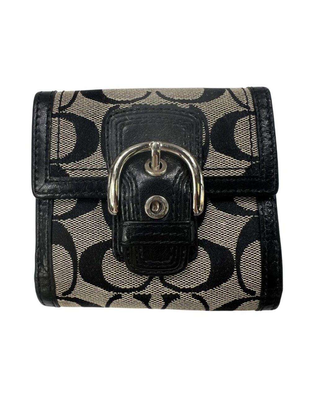 Vintage Y2K Coach Black Grey Signature Fabric & Leather Small Bifold Wallet Buck